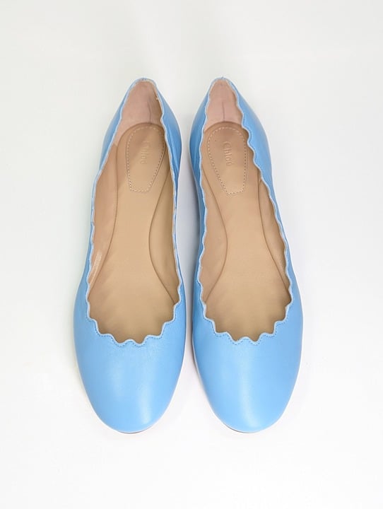 Chloe Women's Lauren Ballet Flats in Aquatic Blue Size 37.5 W (MSRP $550)