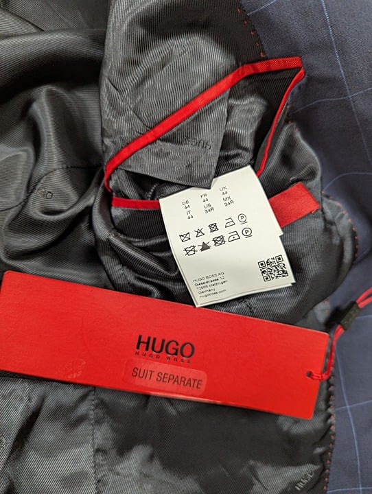 Hugo Boss Men's Dark Navy Windowpane Suit Jacket Size 34R (MSRP $445)