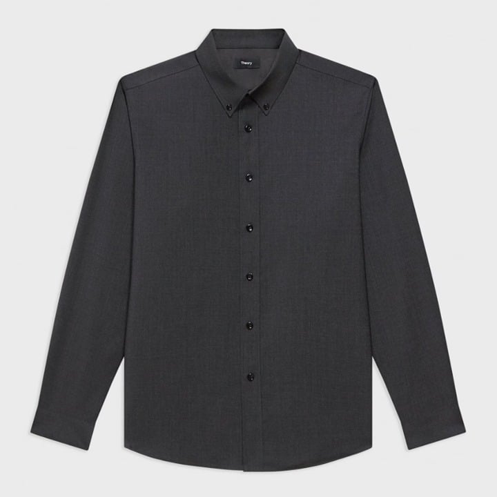 Theory Men's Hugh Shirt in Virgin Wool Medium Charcoal Size S (MSRP $295)
