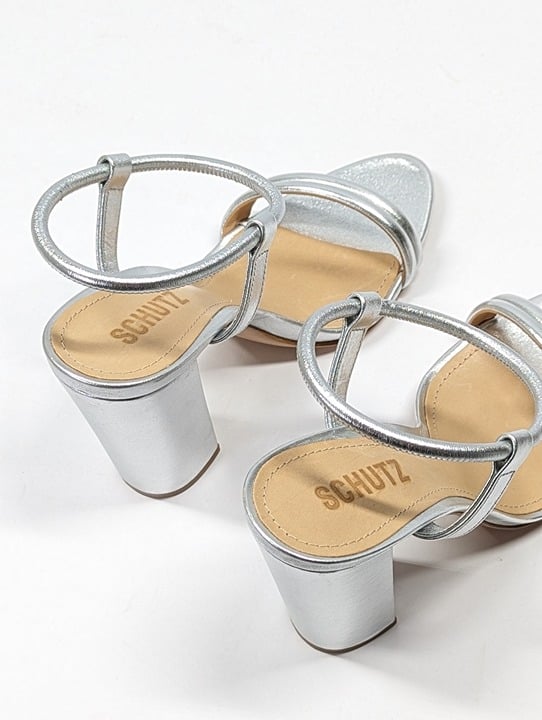 Schutz Women's Pincesa Silver Metallic High-Heel Sandals Size 6.5 B (MSRP $170)