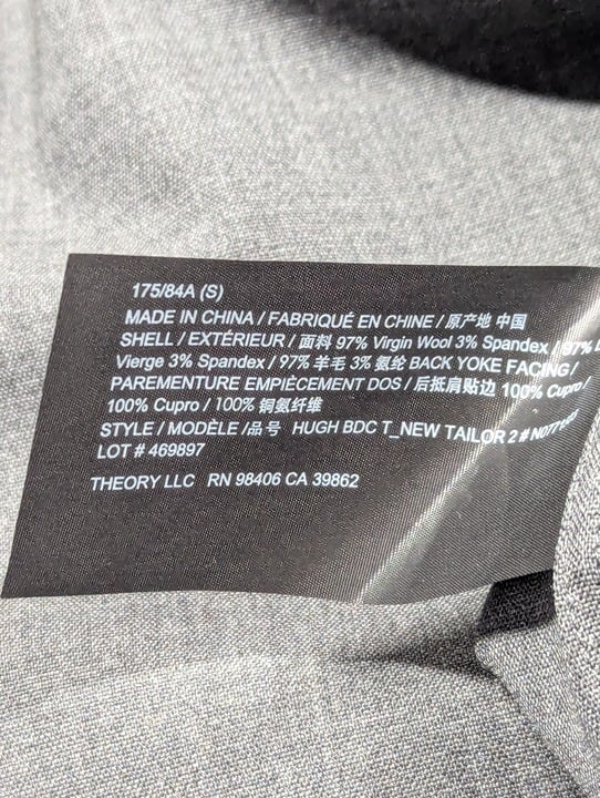 Theory Men's Hugh Shirt in Virgin Wool Medium Charcoal Size S (MSRP $295)