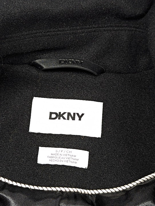 DKNY Women's Black Notched Collar Double Breasted Wrap Coat Size S (MSRP $350)