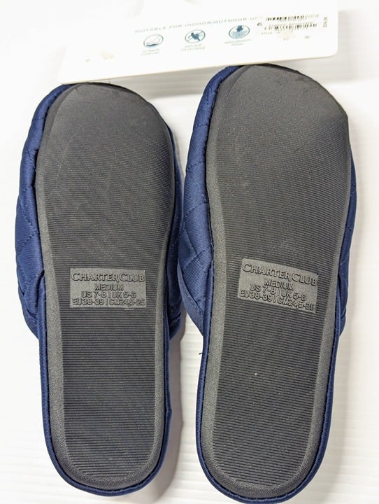 Charter Club Women's Quilted Slippers Indigo Sea Size M (7-8) MSRP $35