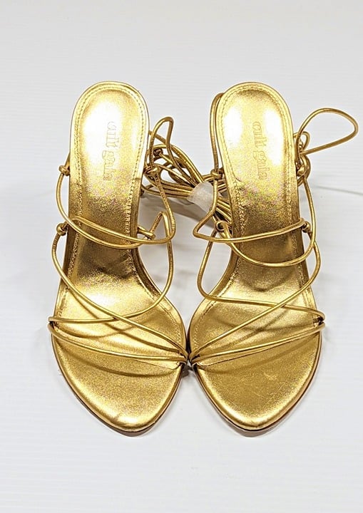 Cult Gaia Women's Soleil Lace Up High Heel Sandals Gold Size 38.5 EU (MSRP $388)