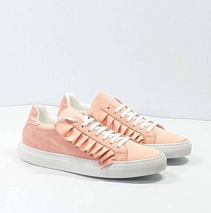 Joshua*S Sanders Women's Pink Ruffles Satin Sneakers Size 39 IT (MSRP $317)