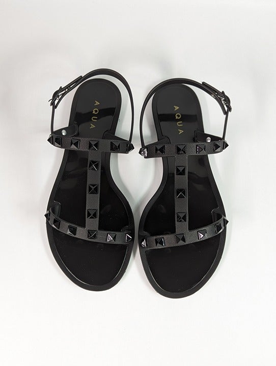 Aqua Sandalia Women's T-Strap Slip On Jelly Sandals Black Size 6 B (MSRP $78)
