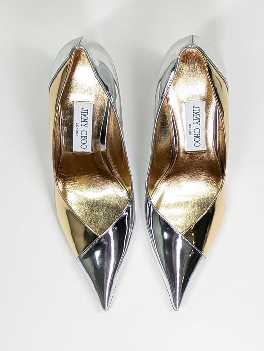 Jimmy Choo Women's Cass 95 Metallic Pointed Toe Pumps Size 38.5 (MSRP $950)