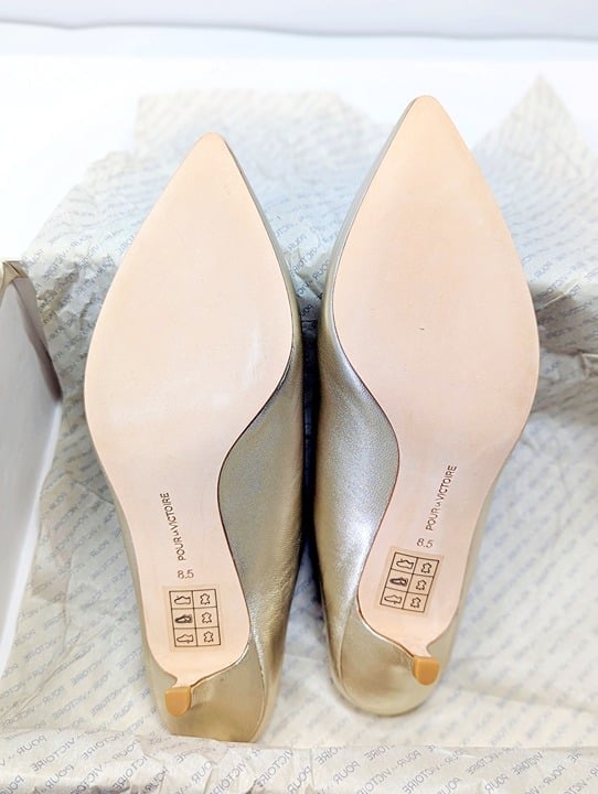 Pour La Victoire Women's Korrine Leather Heel Mules Champagne Size 8.5 MSRP $245