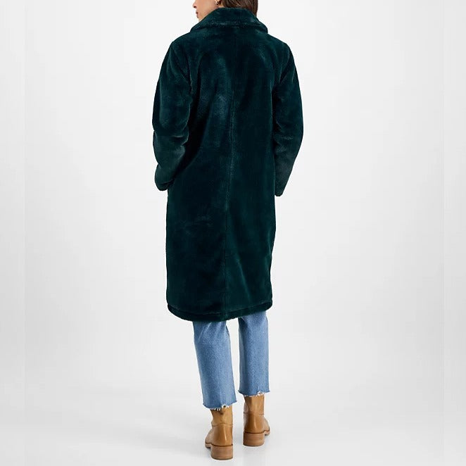 Jou Jou Women's Faux-Fur Double-Breasted Coat Hunter Green Size S (MSRP $100)