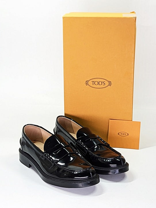 TOD'S Gomma Basso 59C Women's Patent Leather Moccasin Loafers Size 38 MSRP $695