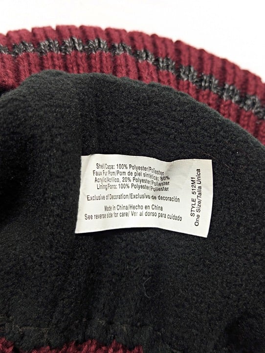 Isotoner Signature Women's Plum Reflective Stripe Pom Beanie O/S (MSRP $36)