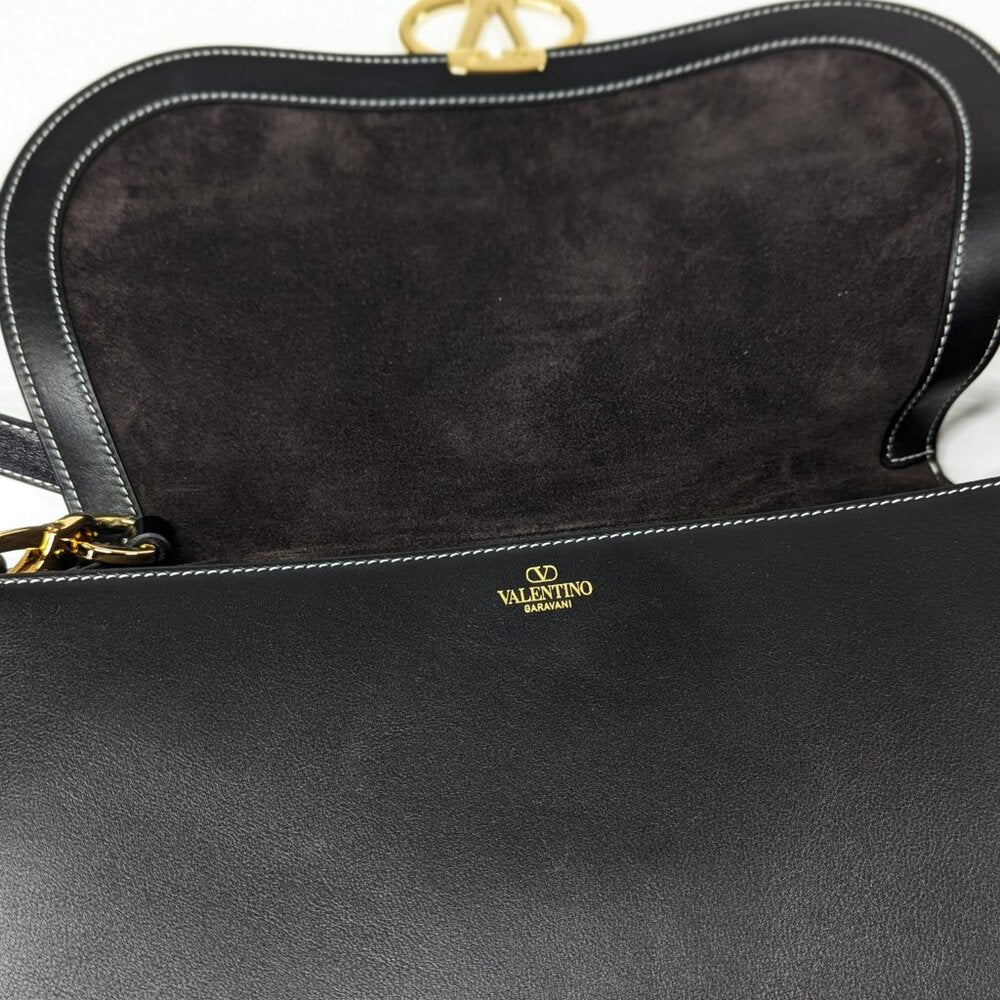 Valentino Garavani Ohval Medium Shoulder Bag Black Nappa Calfskin (MSRP $3,900)