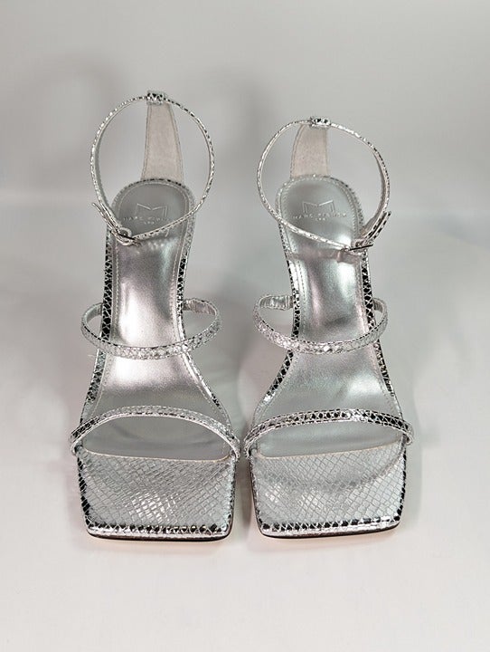 Marc Fisher Women's Dalida Embossed Silver Strappy Sandals Size 9 (MSRP $99)