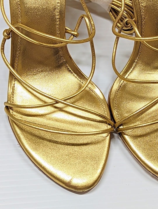 Cult Gaia Women's Soleil Lace Up High Heel Sandals Gold Size 38.5 EU (MSRP $388)