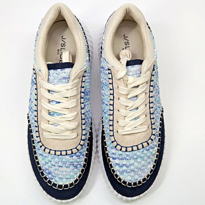 J/Slides Charlene Women's Navy Beige Whipstitch Sneaker Size 9 (MSRP $79)