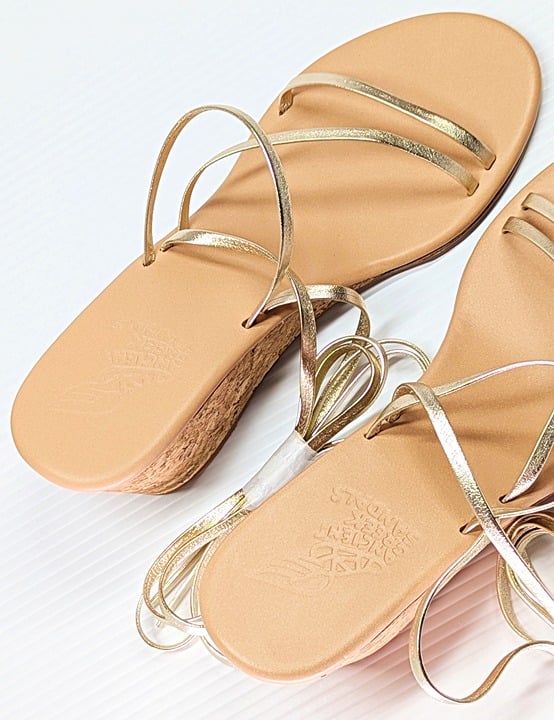 Ancient Greek Sandals Lithi Metallic Leather Wedge Sandals Size 39 (MSRP $370)