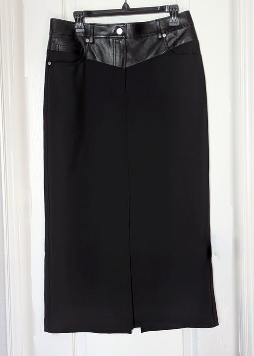 Helmut Lang Women's Black Leather-Trimmed Garter Skirt Size 10 (MSRP $425)
