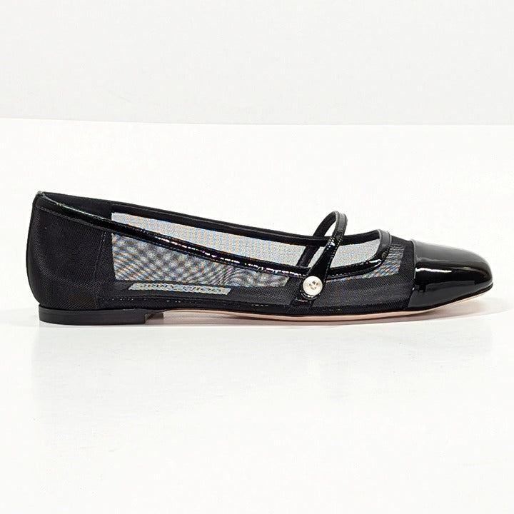 Jimmy Choo Elisa Women's Ballet Flats Patent and Mesh Black Size 38 (MSRP $795)