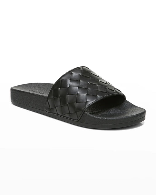 Vince Men's Watley-2 Slide Sandals in Black Leather Size 13 (MSRP $165)