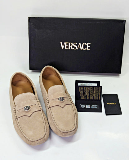 Versace Men's Medusa Coin Penny Driving Loafer in Light Sand Rutenio Size 42.5