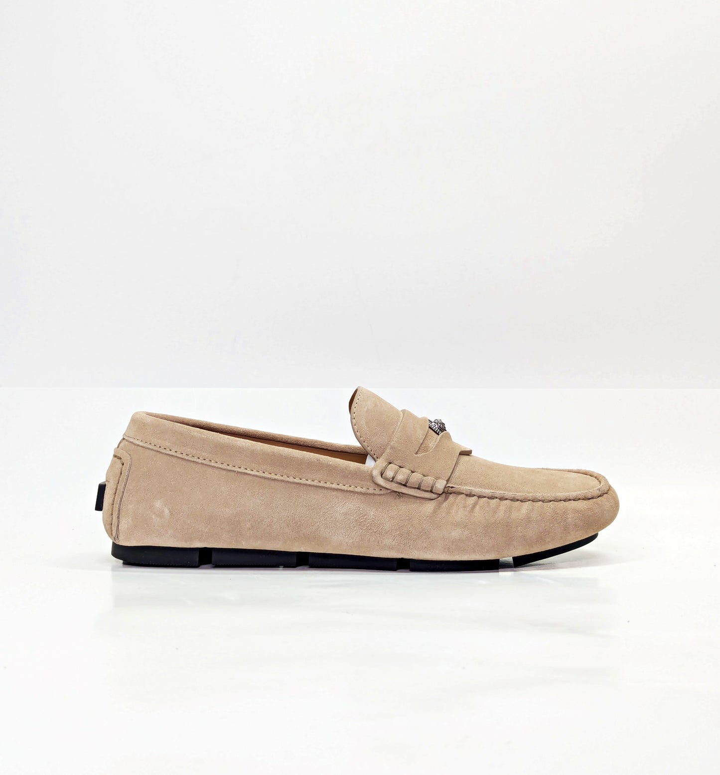 Versace Men's Medusa Coin Penny Driving Loafer in Light Sand Rutenio Size 42.5