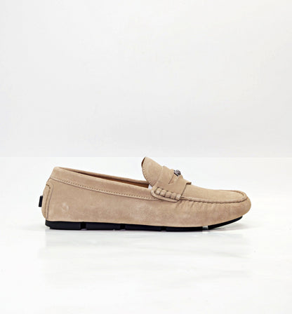 Versace Men's Medusa Coin Penny Driving Loafer in Light Sand Rutenio Size 42.5