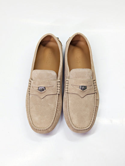 Versace Men's Medusa Coin Penny Driving Loafer in Light Sand Rutenio Size 42.5