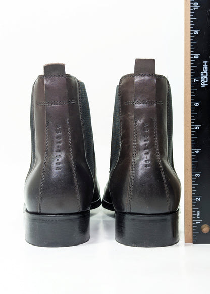 AllSaints Men's Gus Pull On Chelsea Boots Brown Distressed Leather Size 45