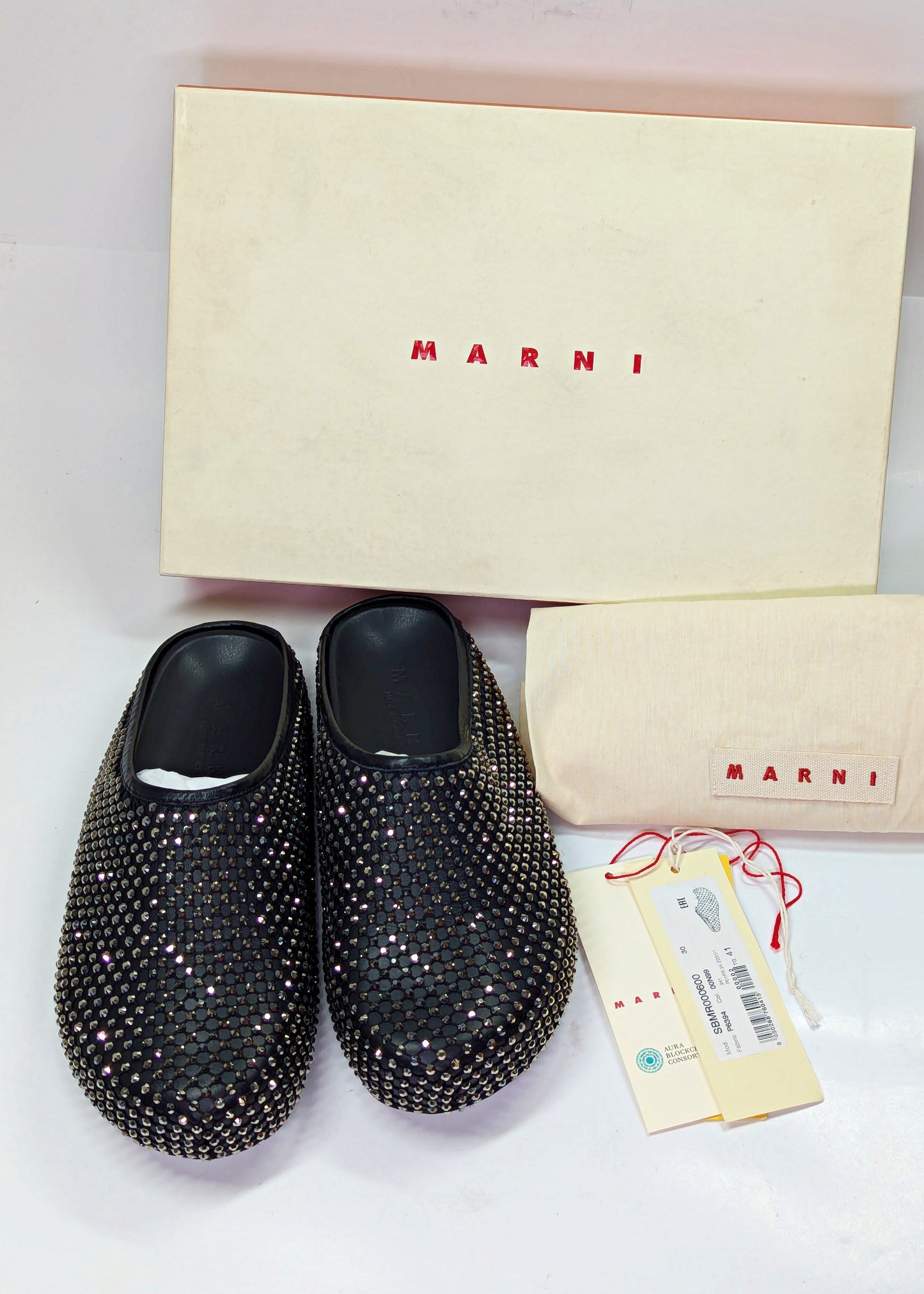 Marni Men's Fussbett Sabot Mules With Rhinestones Black Size 41 (MSRP $1,170)