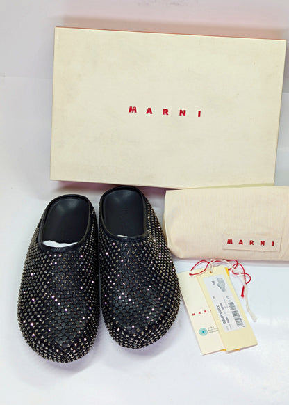 Marni Men's Fussbett Sabot Mules With Rhinestones Black Size 41 (MSRP $1,170)