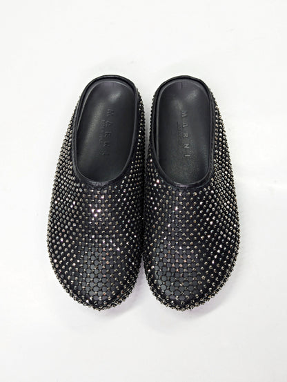 Marni Men's Fussbett Sabot Mules With Rhinestones Black Size 41 (MSRP $1,170)