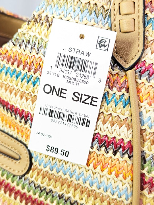 Style & Co Women's Straw Medium 4-Poster Tote Multi Stripe (MSRP $90)