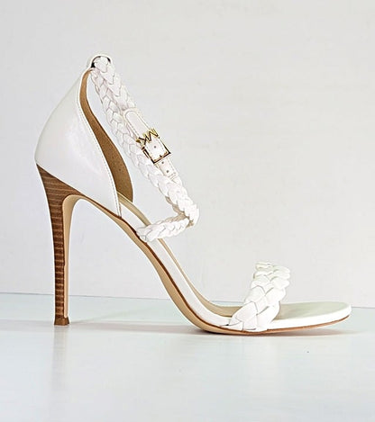 Michael Kors Women's Astrid White Leather Braided Heel Sandal Size 8.5 MSRP $145