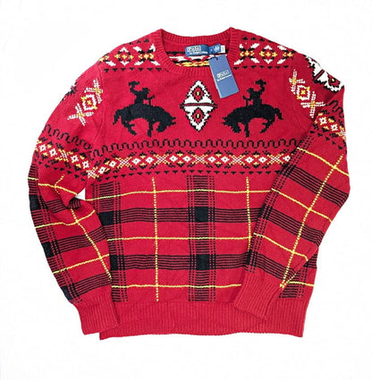 Polo Ralph Lauren Men's Red Western-Inspired Fair Isle Sweater Size M MSRP $498