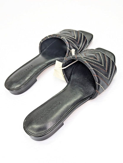 Sanctuary Women's Black Contrast Culture Leather Slide Sandal Size 6 (MSRP $99)