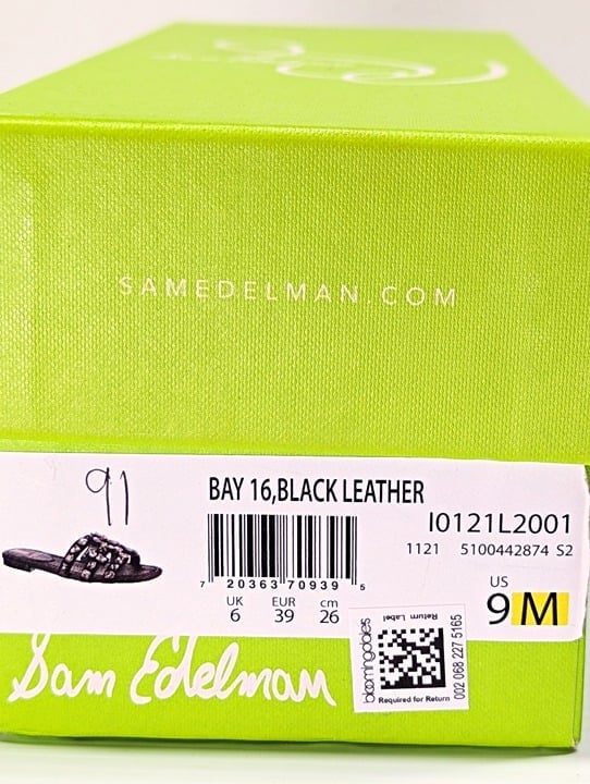 Sam Edelman Women's Bay 16 Embellished Black Leather Sandals Size 9 (MSRP $140)