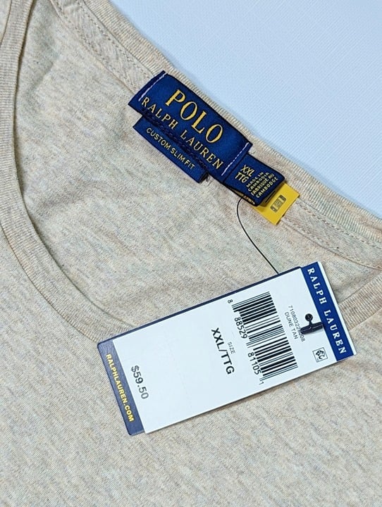 Polo Ralph Lauren Men's Cotton Custom Slim Fit T-Shirt Tan Size XXL (MSRP $60)