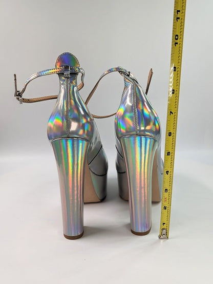 Schutz Renee Women's Ankle Strap Platform Pump Hologram Size 9 B (MSRP $158)