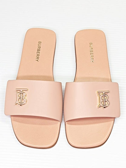 Burberry Women's Sloane TB Leather Flat Sandal Dusky Pink Size 36 IT (MSRP $750)