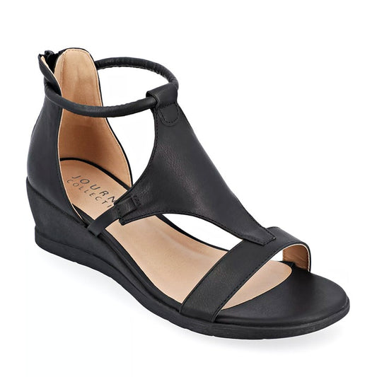 Journee Collection Women's Trayle Black Wedge Sandals Size 8 (MSRP $95)