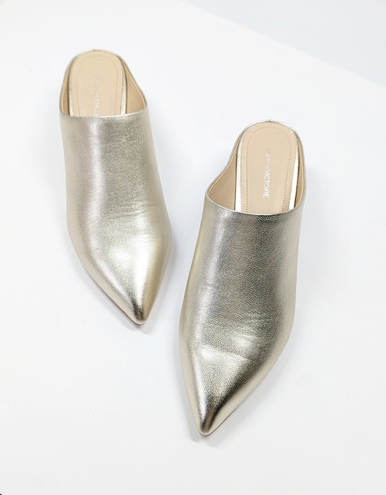 Pour La Victoire Women's Korrine Leather Heel Mules Champagne Size 8 (MSRP $245)