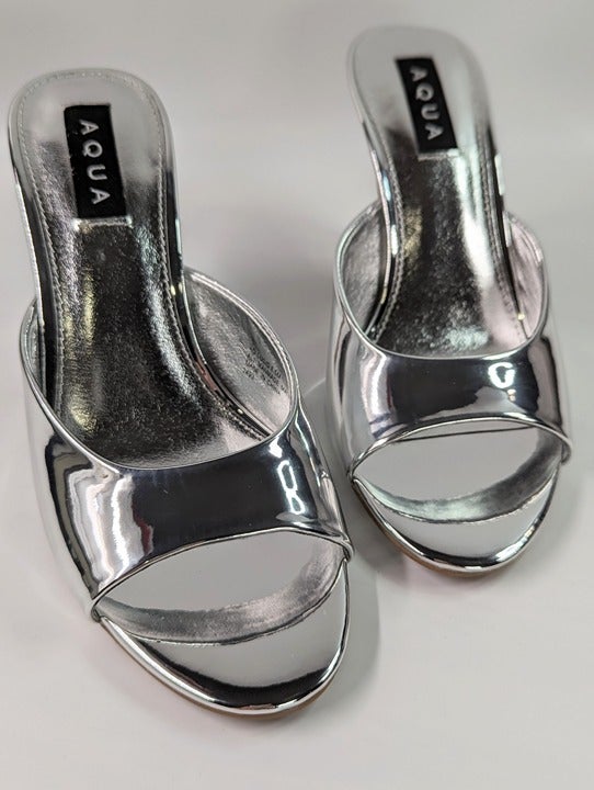 AQUA x Maeve Reilly Women's Lucid High Heel Sandals Silver Size 8.5 (MSRP $108)