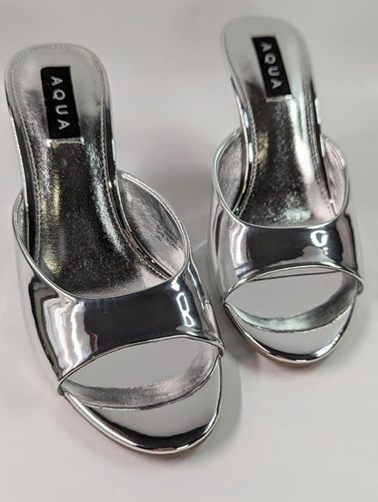 AQUA x Maeve Reilly Women's Lucid High Heel Sandals Silver Size 8.5 (MSRP $108)