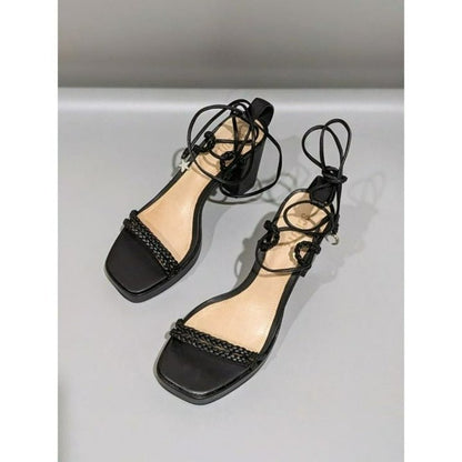 Schutz Lunah Plat Women's Leather Lace-up Sandals Black Color Size 9.5 M