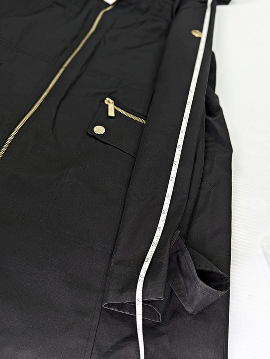 Michael Kors Black Hooded Water-Resistant Raincoat Size Petite-XL (MSRP $320)
