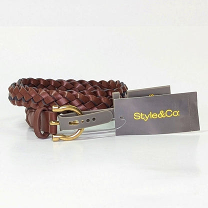 Style & Co Women's Brown Braided Faux-Leather Belt Size S (MSRP $ 33)