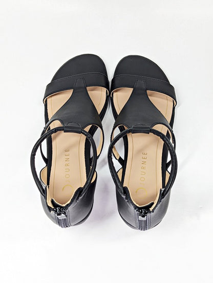 Journee Collection Women's Trayle Black Wedge Sandals Size 8 (MSRP $95)