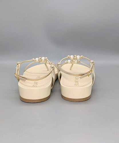 STUART WEITZMAN Pearl Knot Metallic Leather Flat Sandals Size 7 B MSRP $395