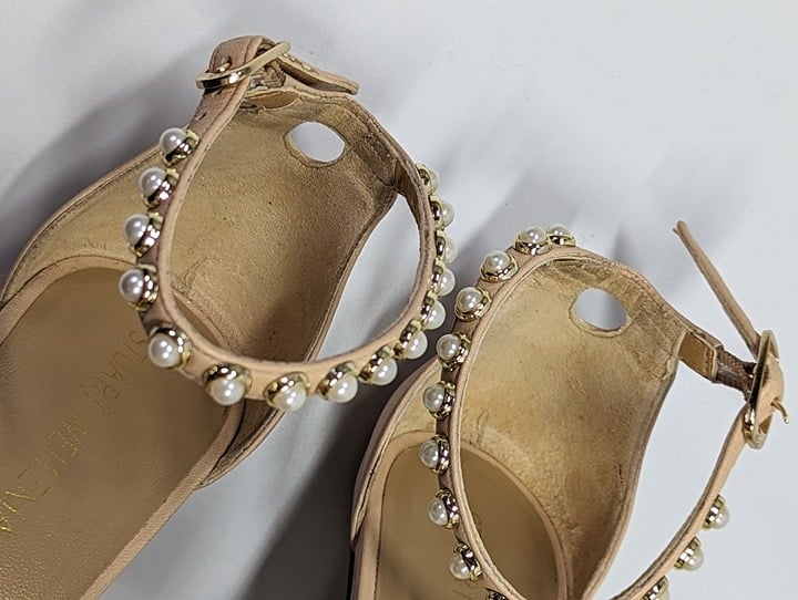 Stuart Weitzman Women's Nudist Pearls Ankle Strap Sandals Size 9 (MSRP $455)