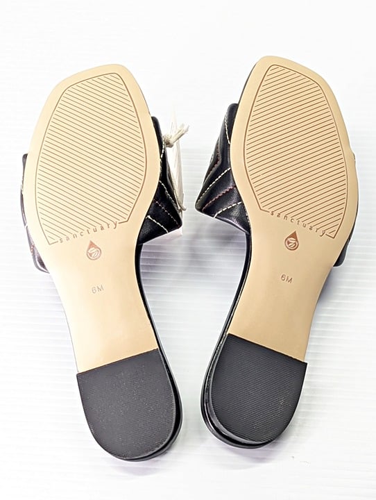 Sanctuary Women's Black Contrast Culture Leather Slide Sandal Size 6 (MSRP $99)